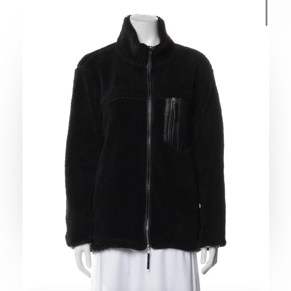 Anine Bing Black Fleece Zip-Up Jacket with Chest Pocket